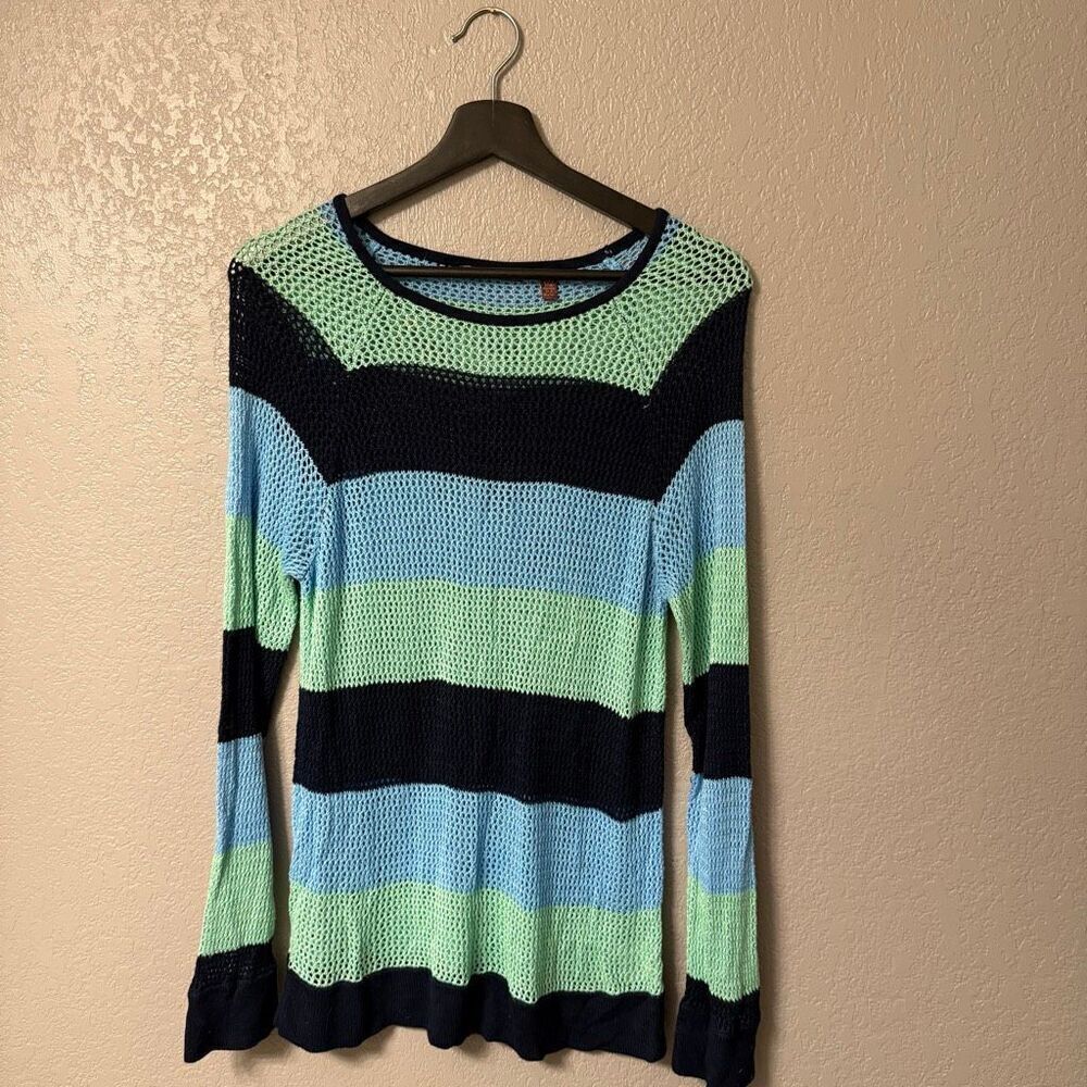 525 America Open Knit Sweater Size Extra Large Blue & Green Striped